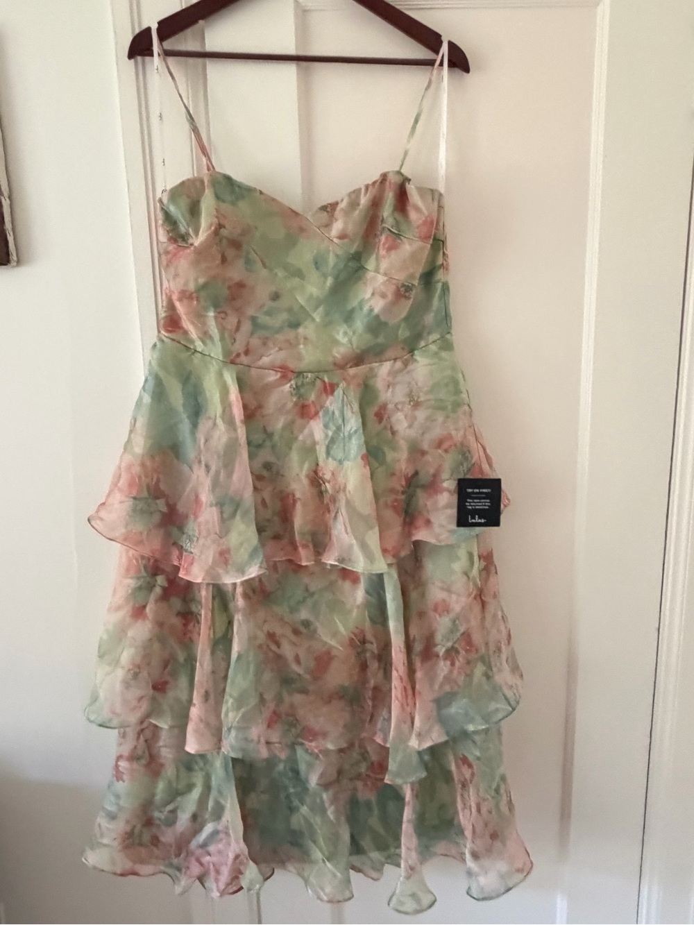 NWT Lulu's Pastel Mint and Pink Floral Tiered Midi Dress - Picture 2 of 9